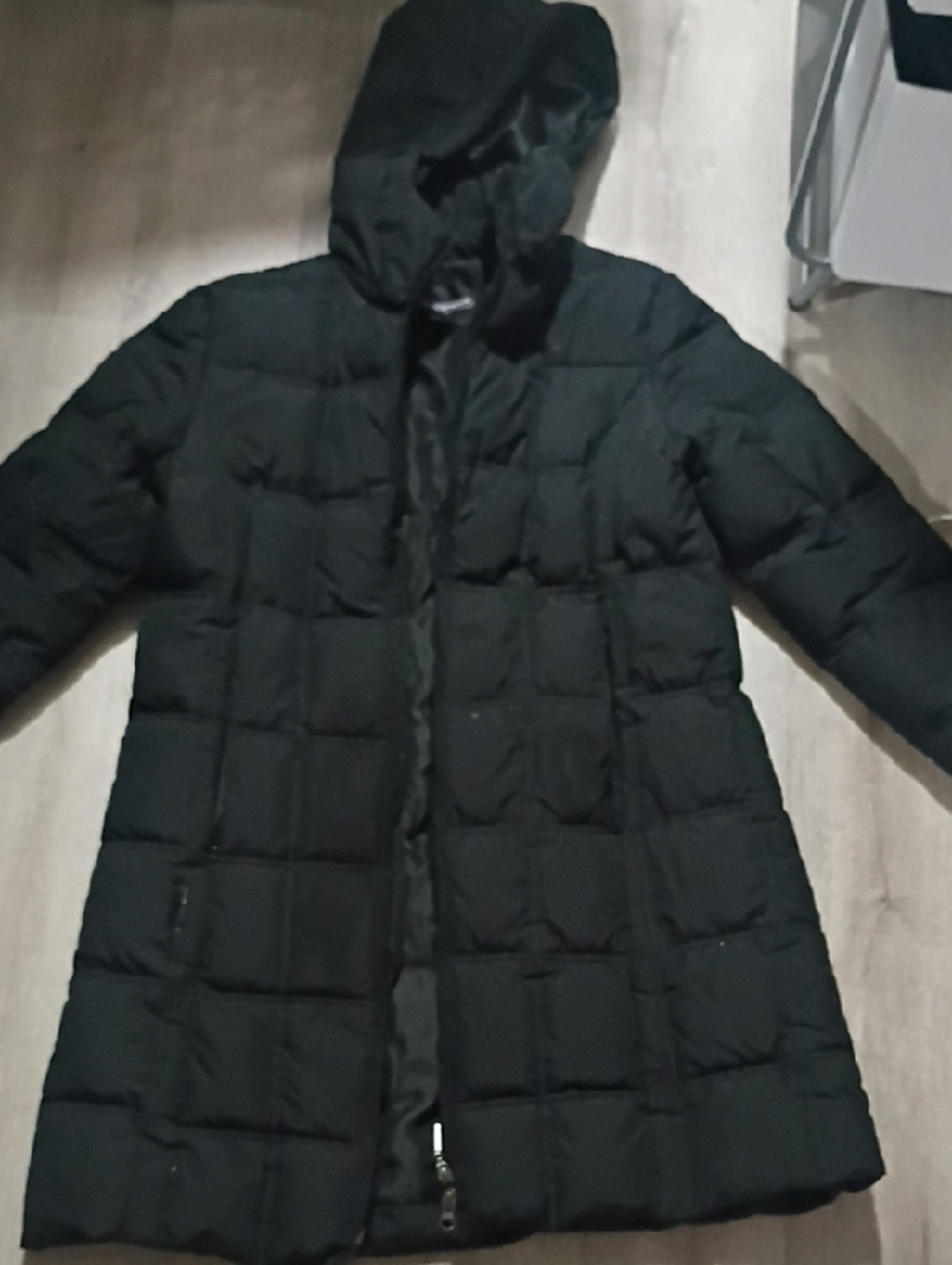 Weatherproof Detachable Black Hooded Long Puffer Coat